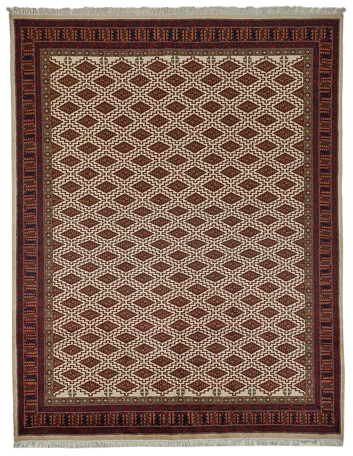 8x10 Beige Turkish Geometric Oushak Rug - 51495
