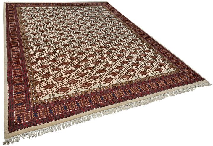 8x10 Beige Turkish Geometric Oushak Rug - 51495