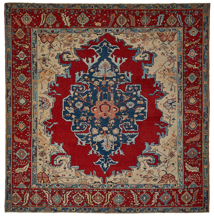 10x10 Red Traditional Floral Medallion Oushak Rug - 51506
