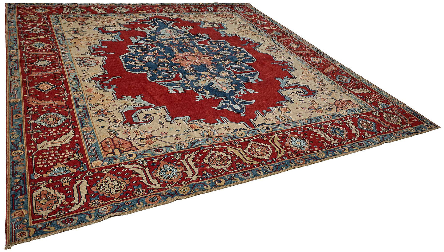10x10 Red Traditional Floral Medallion Oushak Rug - 51506