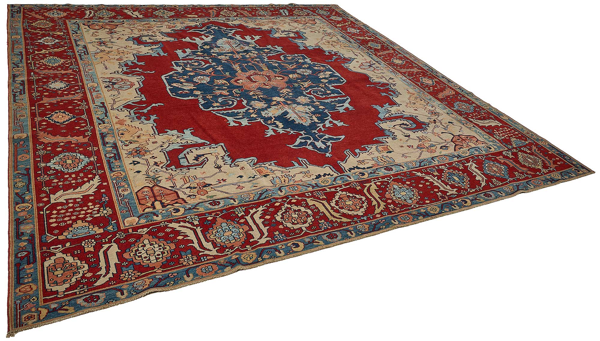 10x10 Red Traditional Floral Medallion Oushak Rug - 51506