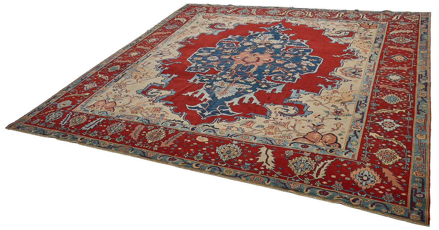 10x10 Red Traditional Floral Medallion Oushak Rug - 51506