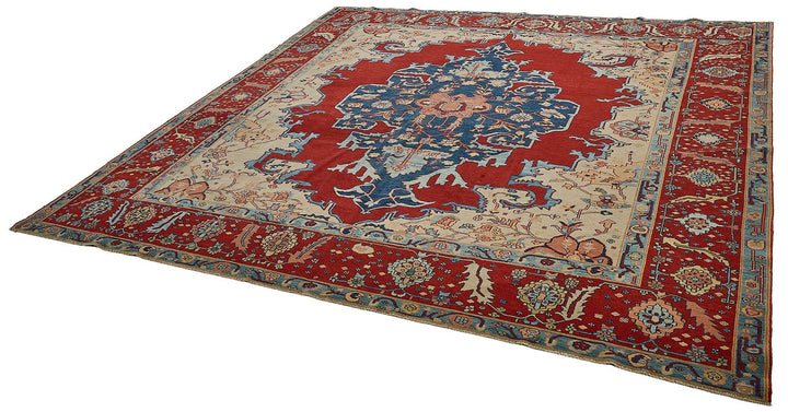 10x10 Red Traditional Floral Medallion Oushak Rug - 51506