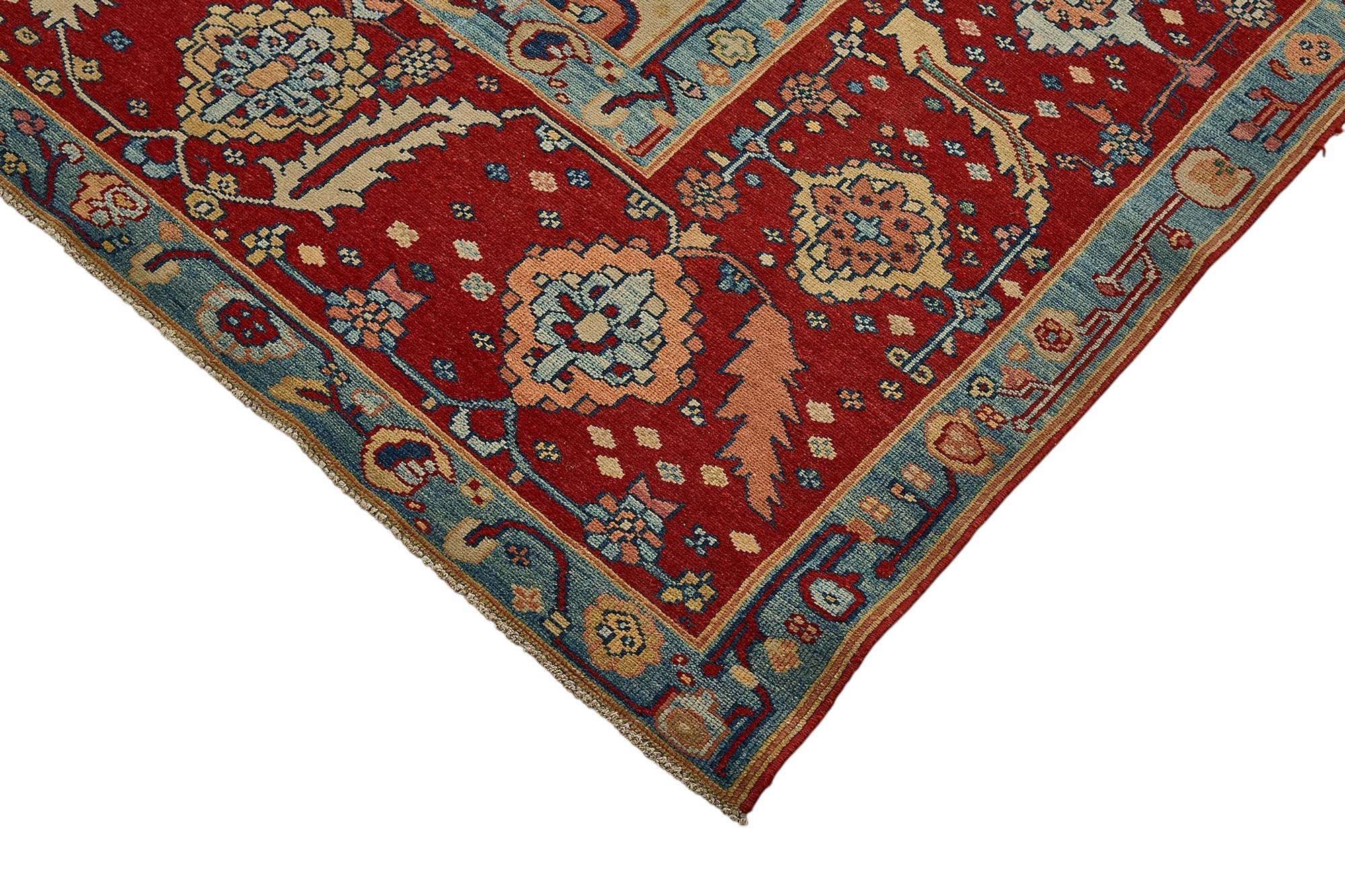 10x10 Red Traditional Floral Medallion Oushak Rug - 51506