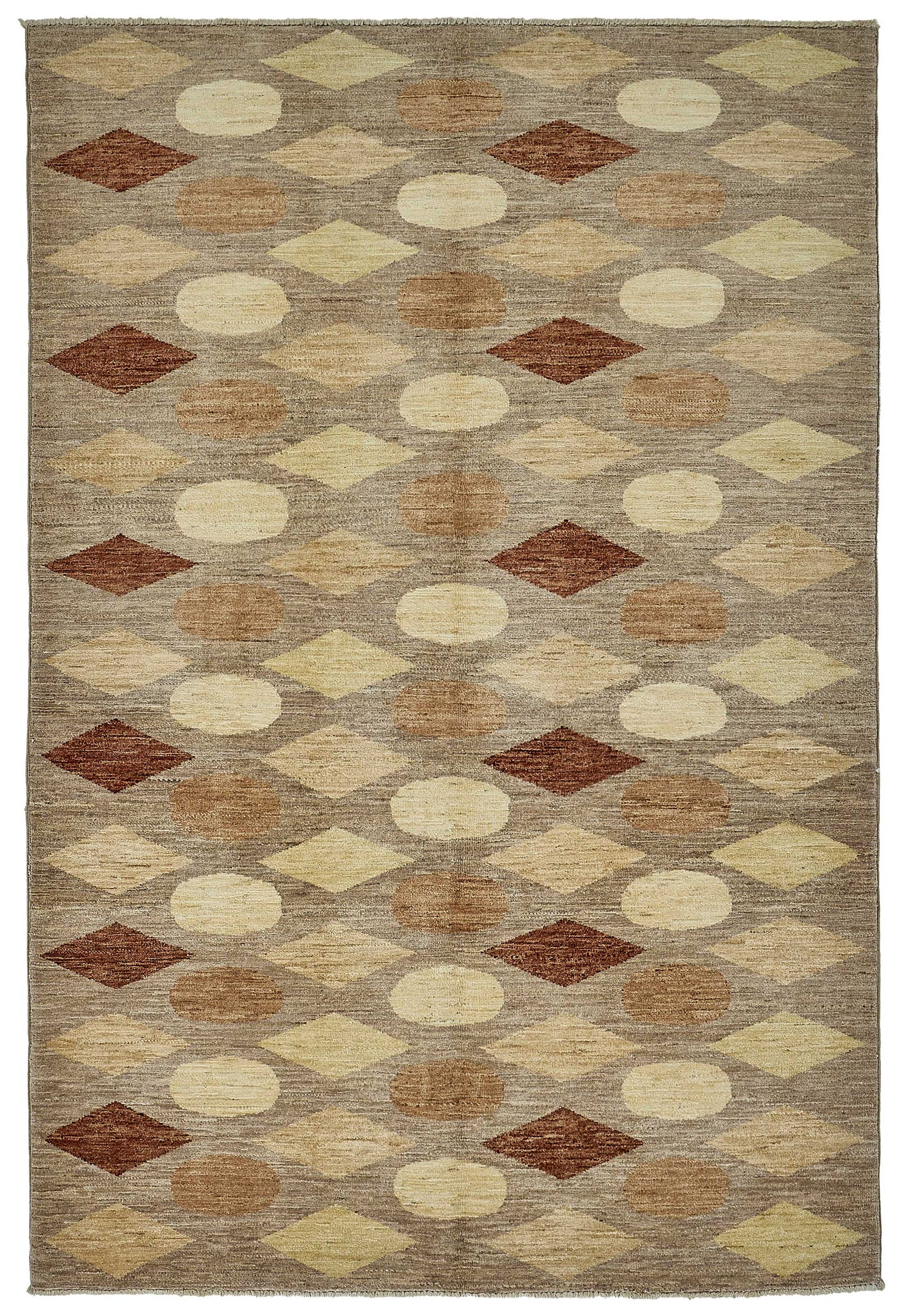 5x8 Beige Handmade Geometric Oushak Rug - 51513