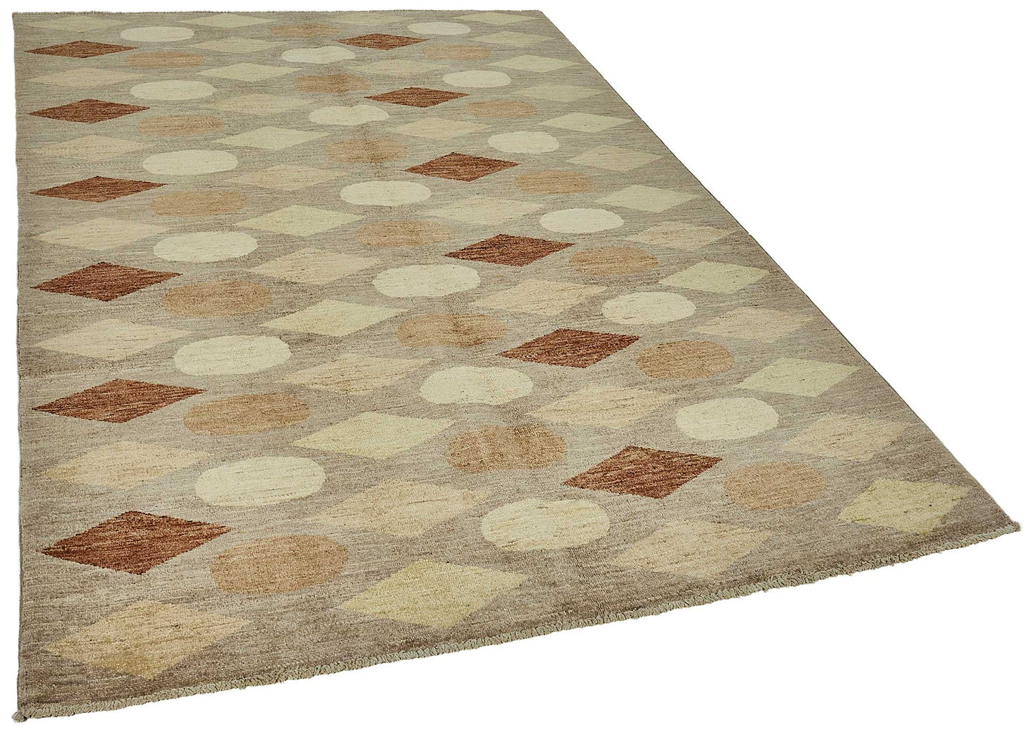 5x8 Beige Handmade Geometric Oushak Rug - 51513