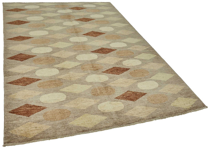 5x8 Beige Handmade Geometric Oushak Rug - 51513