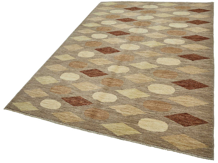 5x8 Beige Handmade Geometric Oushak Rug - 51513