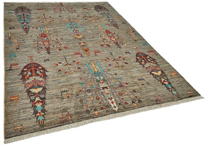 6x8 Grey Handmade Tribal Oushak Rug - 51517