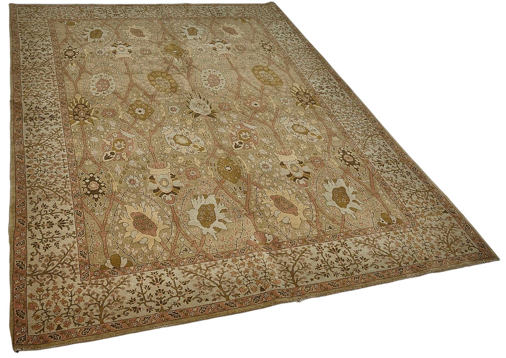 6x8 Beige Traditional Floral Medallion Oushak Rug - 51530