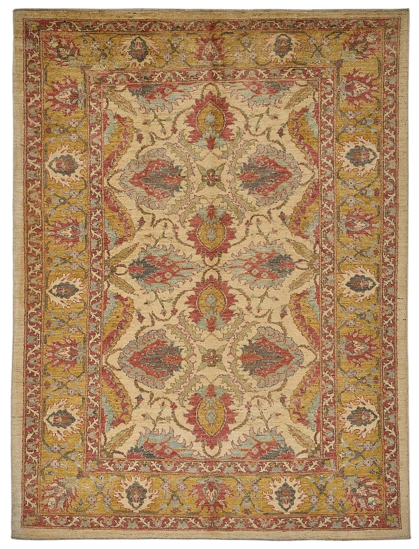 6x8 Beige Turkish Floral Medallion Oushak Rug - 51535