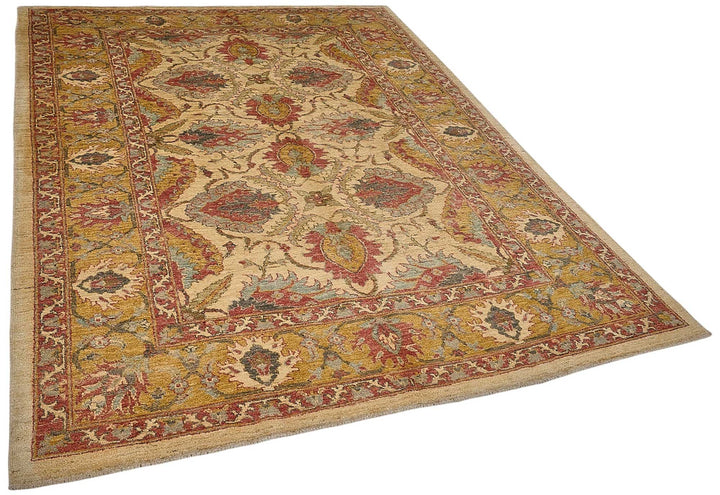 6x8 Beige Turkish Floral Medallion Oushak Rug - 51535