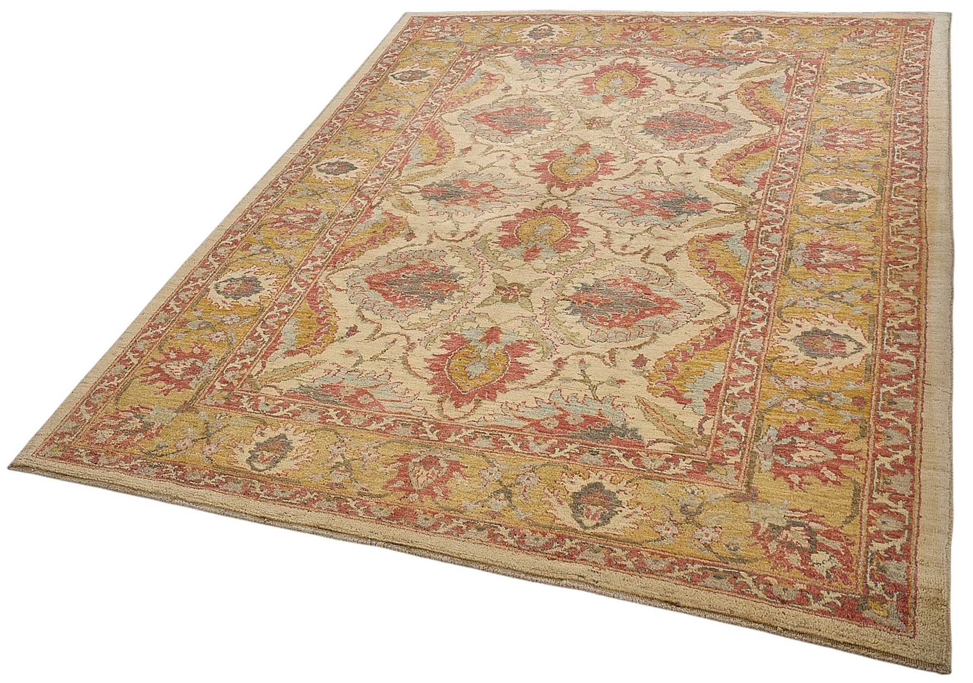 6x8 Beige Turkish Floral Medallion Oushak Rug - 51535