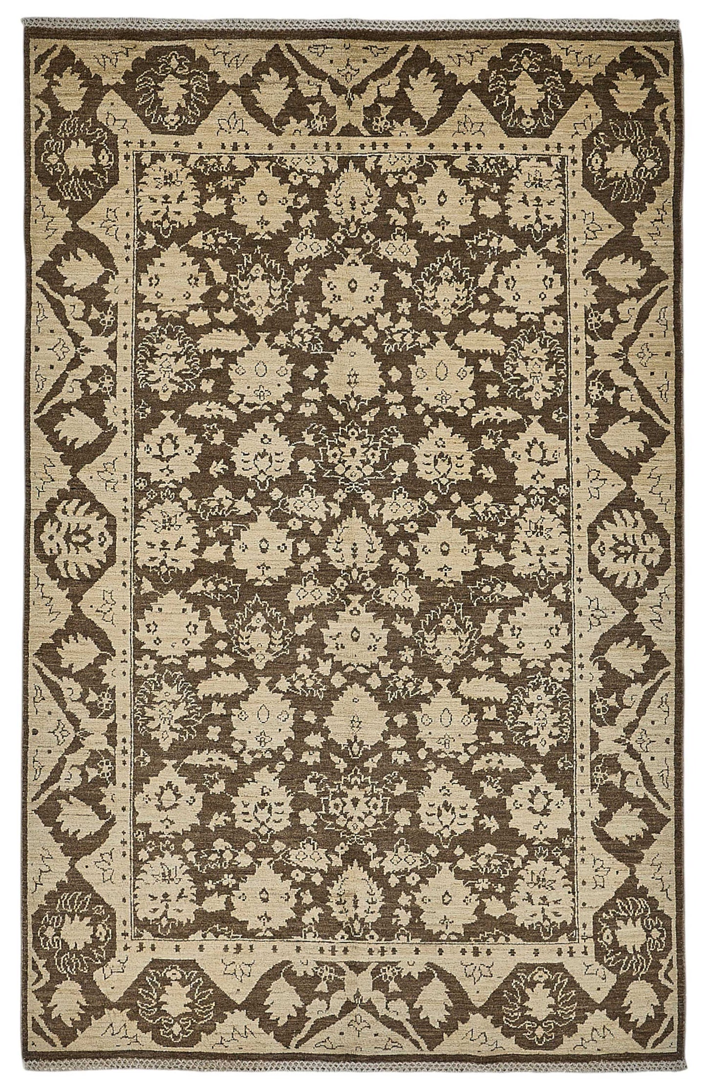 5x8 Beige Traditional Floral Oushak Rug - 51537