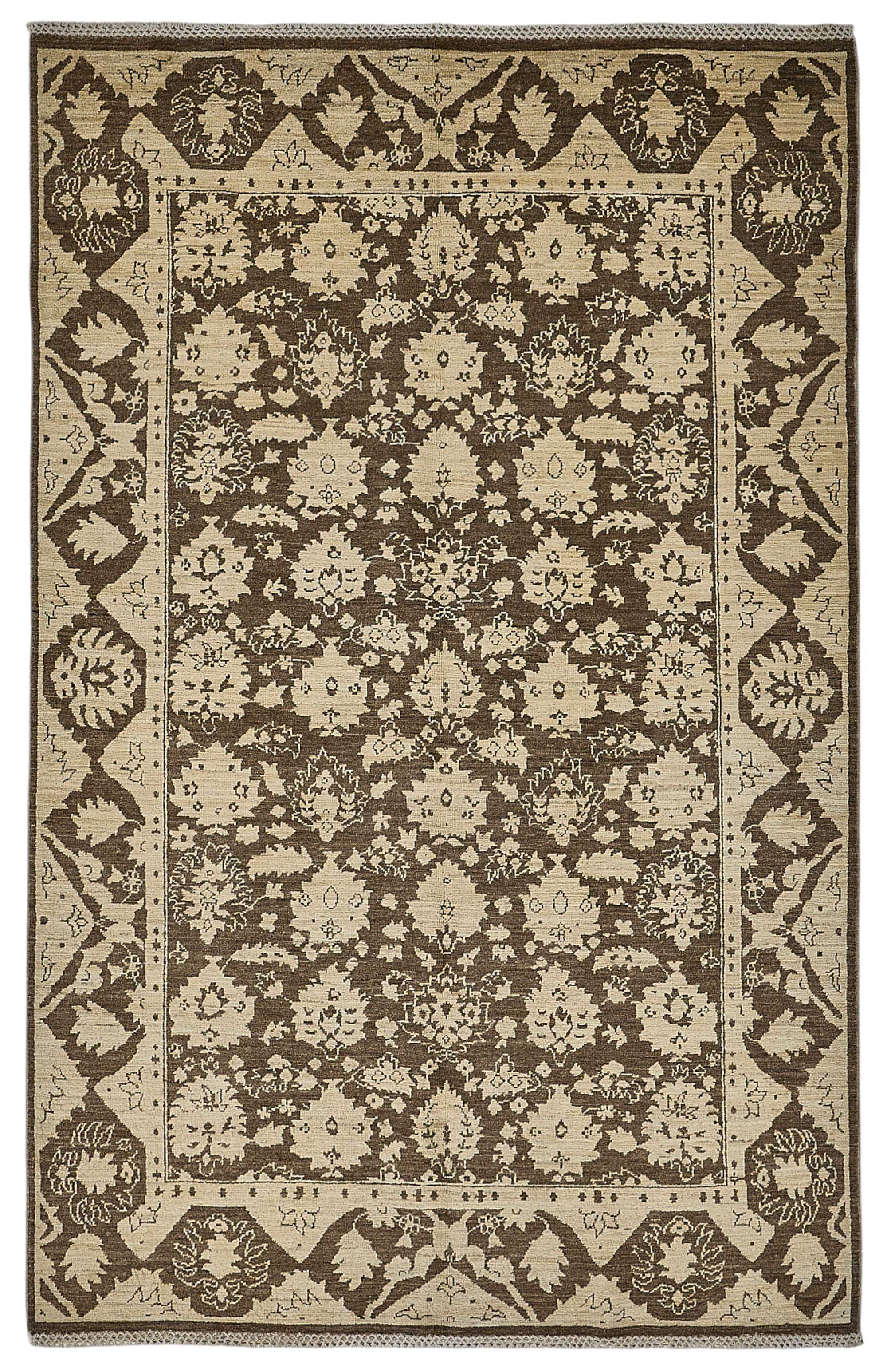 5x8 Beige Traditional Floral Oushak Rug - 51537