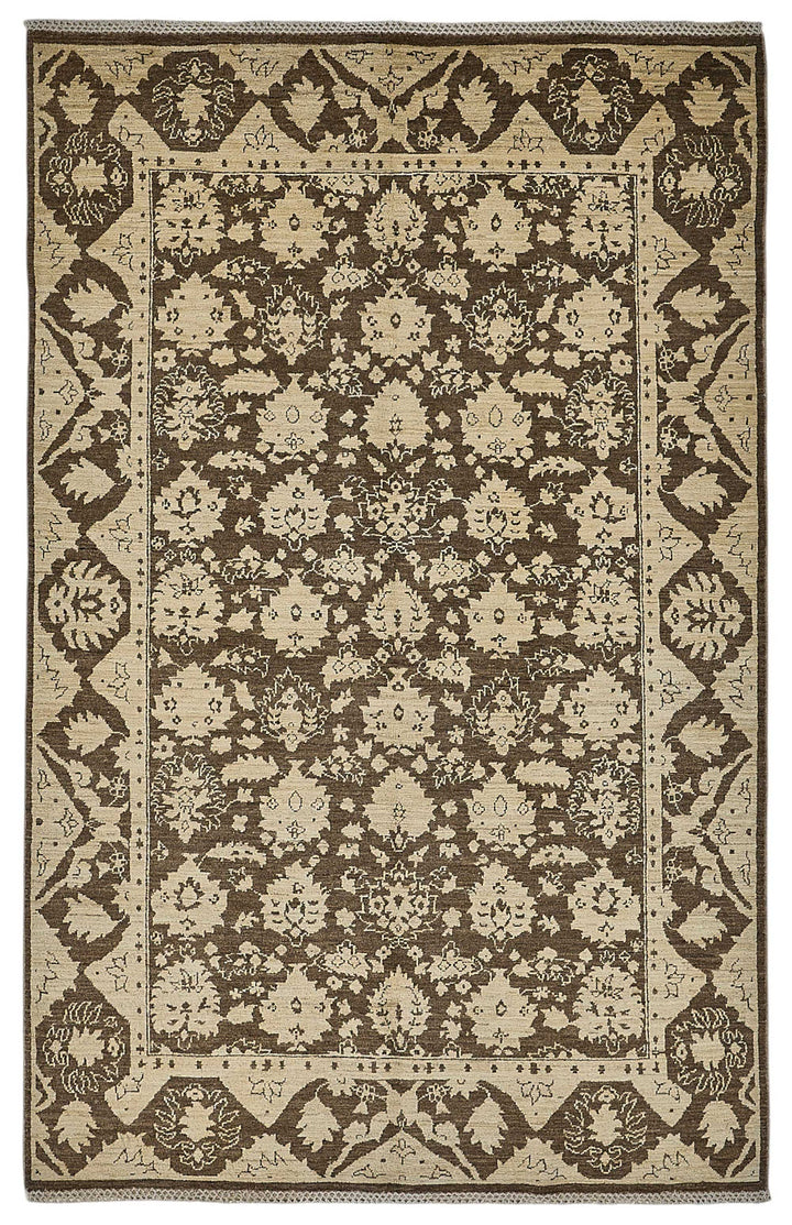 5x8 Beige Traditional Floral Oushak Rug - 51537