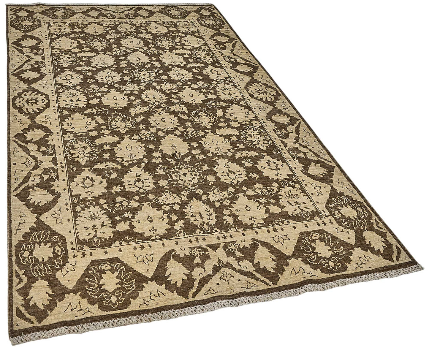 5x8 Beige Traditional Floral Oushak Rug - 51537