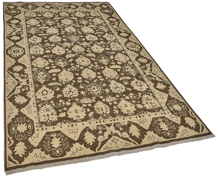 5x8 Beige Traditional Floral Oushak Rug - 51537