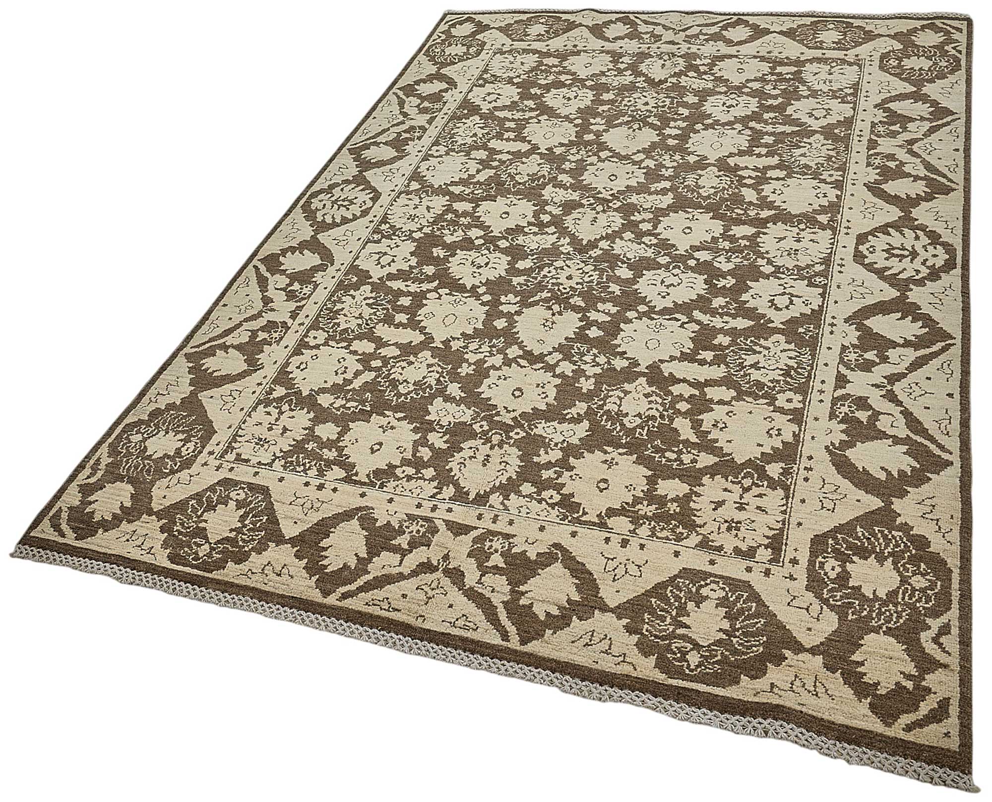 5x8 Beige Traditional Floral Oushak Rug - 51537