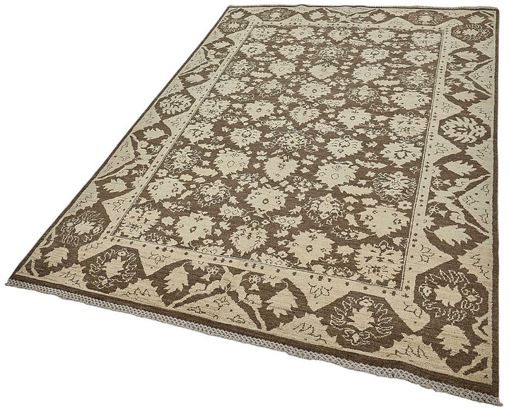 5x8 Beige Traditional Floral Oushak Rug - 51537