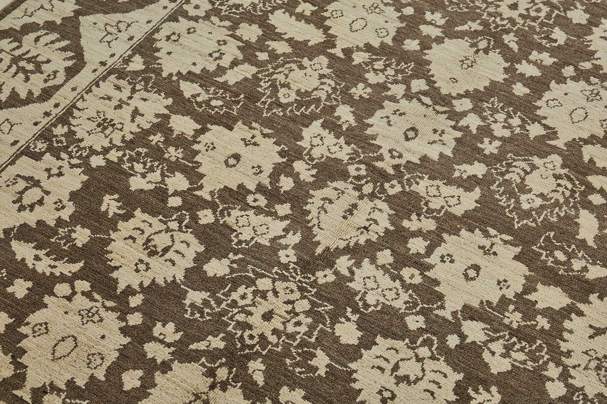 5x8 Beige Traditional Floral Oushak Rug - 51537