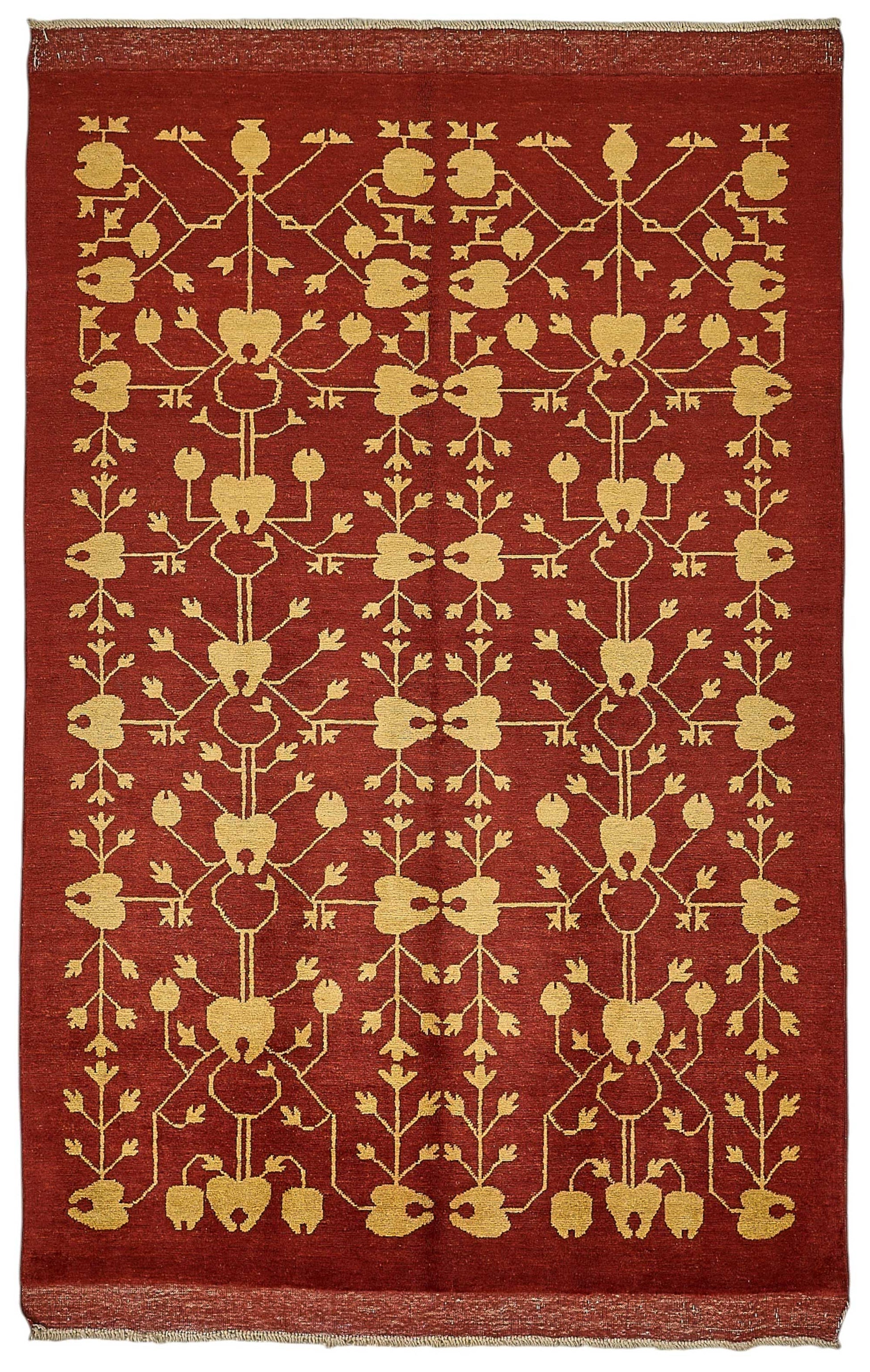 5x8 Red Traditional Floral Oushak Rug - 51541