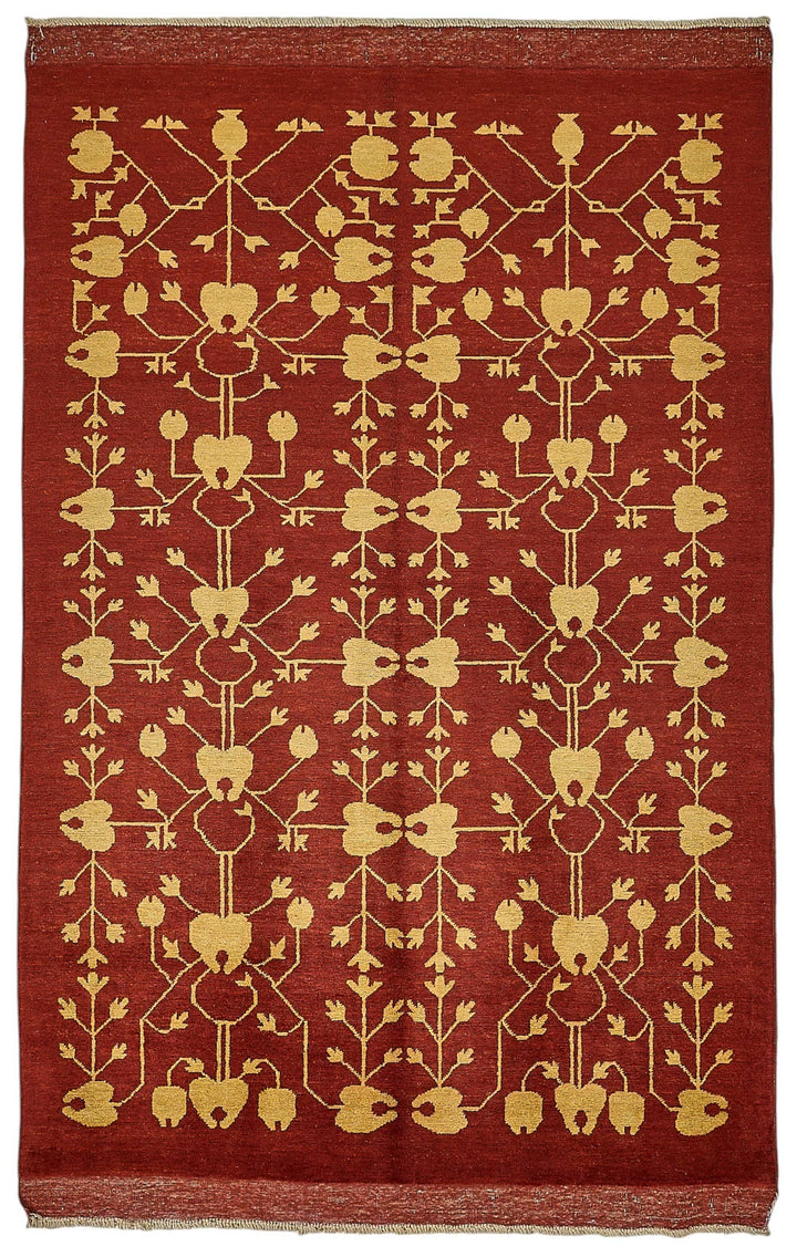 5x8 Red Traditional Floral Oushak Rug - 51541