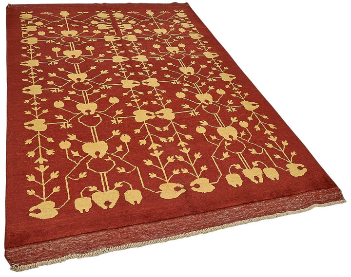 5x8 Red Traditional Floral Oushak Rug - 51541