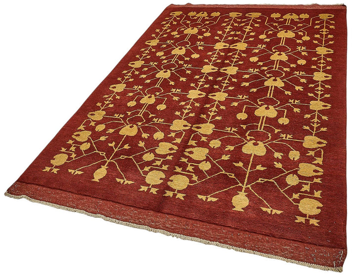 5x8 Red Traditional Floral Oushak Rug - 51541