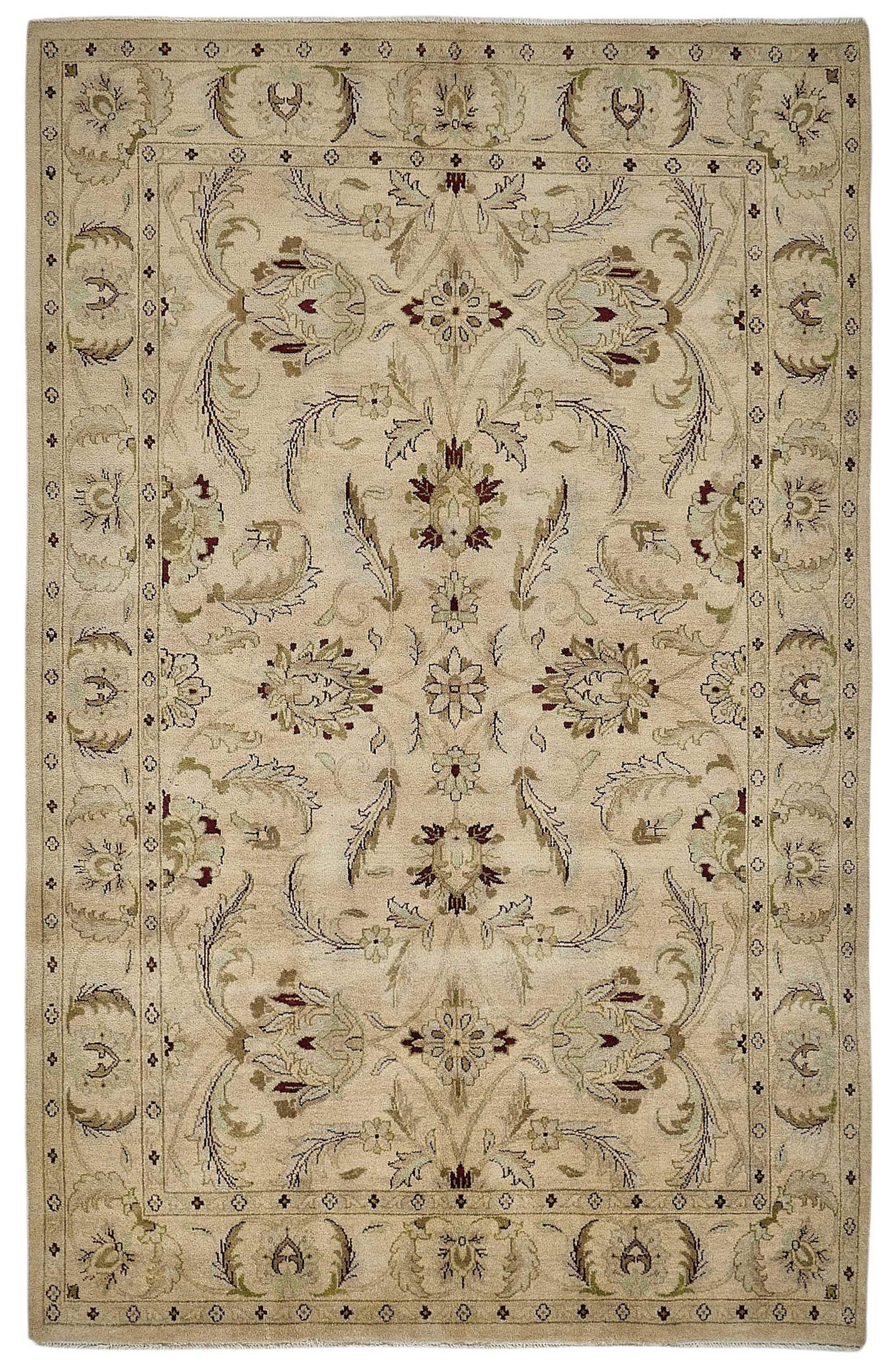 6x9 Beige Traditional Floral Oushak Rug - 51549
