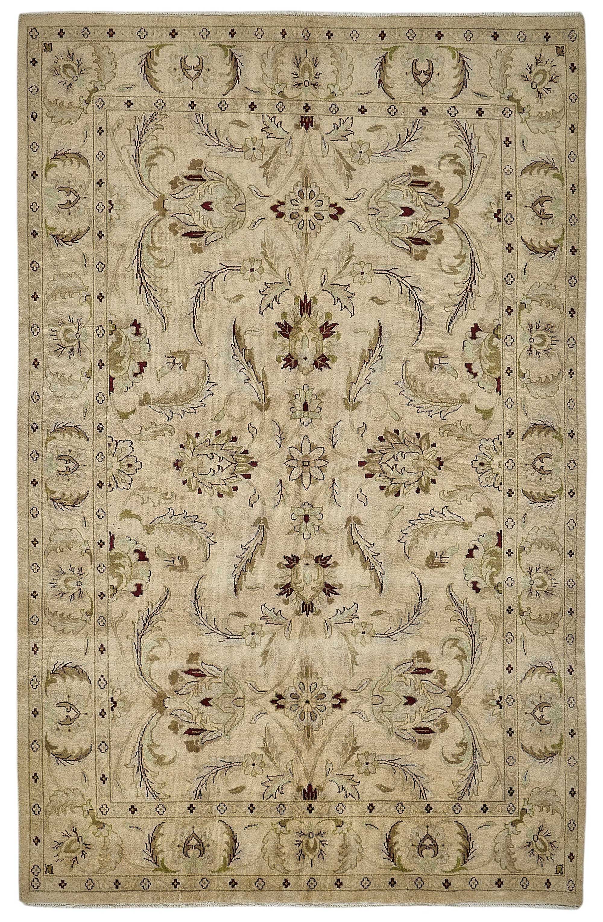 6x9 Beige Traditional Floral Oushak Rug - 51549