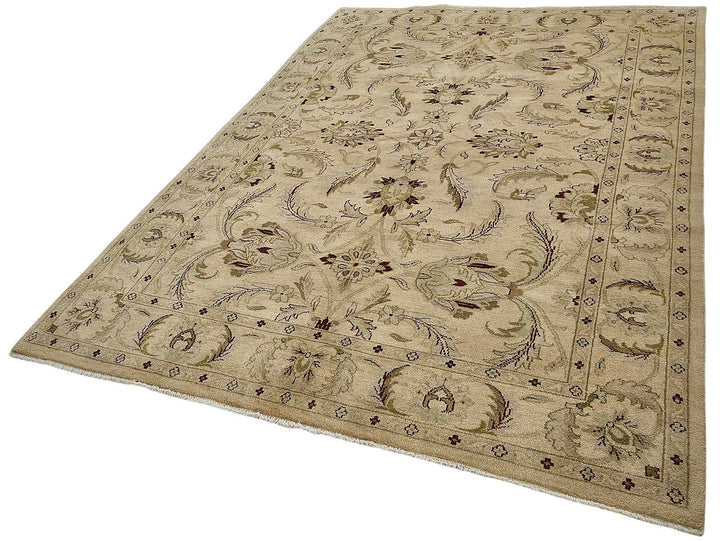 6x9 Beige Traditional Floral Oushak Rug - 51549