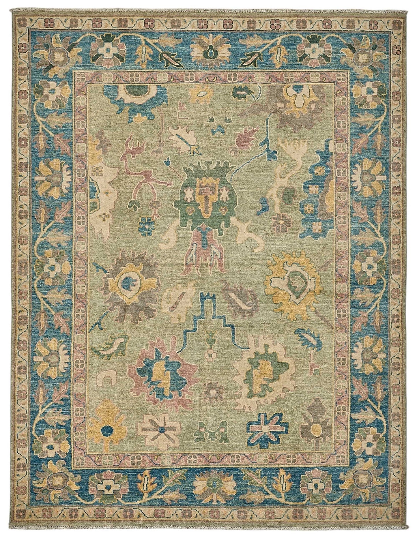 6x7 Beige Handmade Floral Oushak Rug - 51558