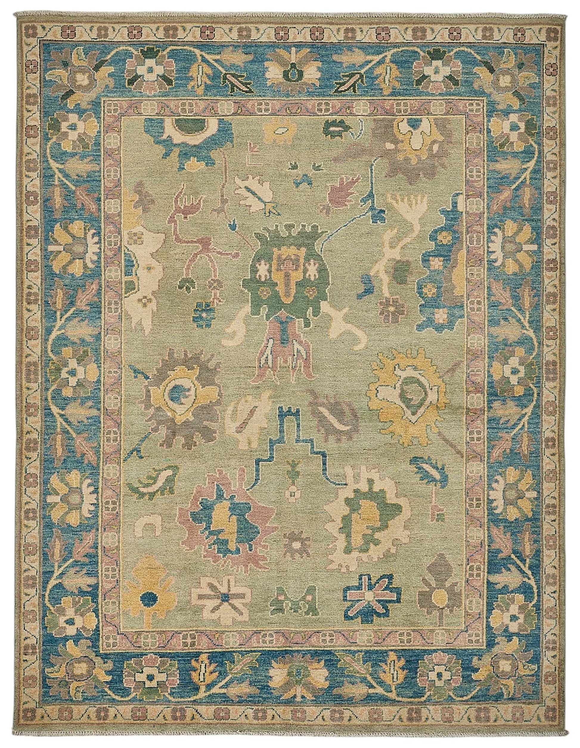 6x7 Beige Handmade Floral Oushak Rug - 51558