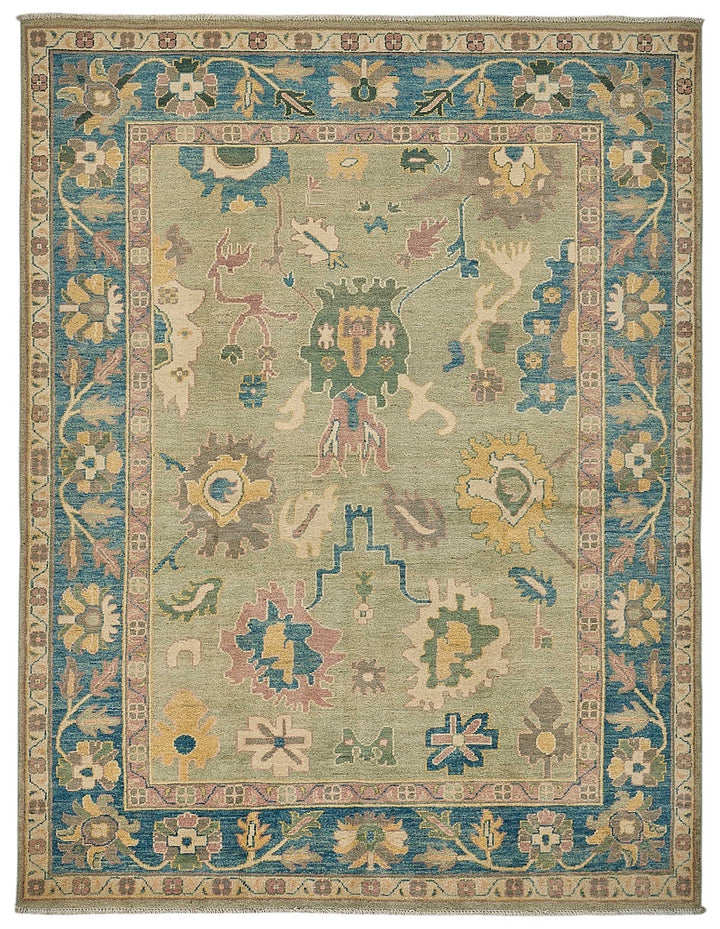 6x7 Beige Handmade Floral Oushak Rug - 51558