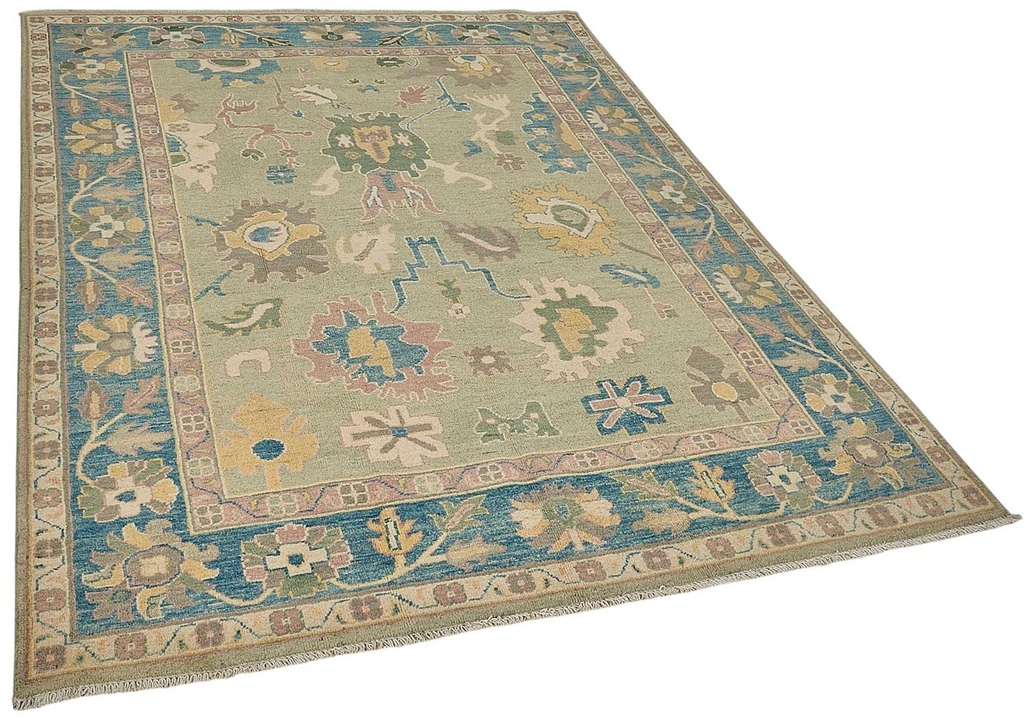 6x7 Beige Handmade Floral Oushak Rug - 51558