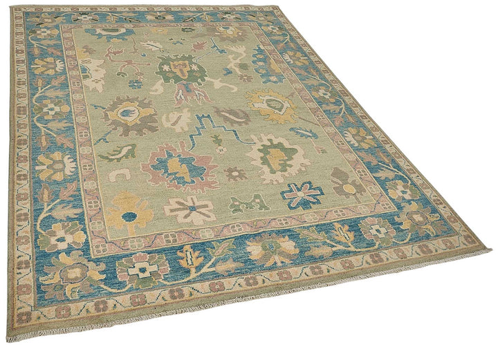 6x7 Beige Handmade Floral Oushak Rug - 51558