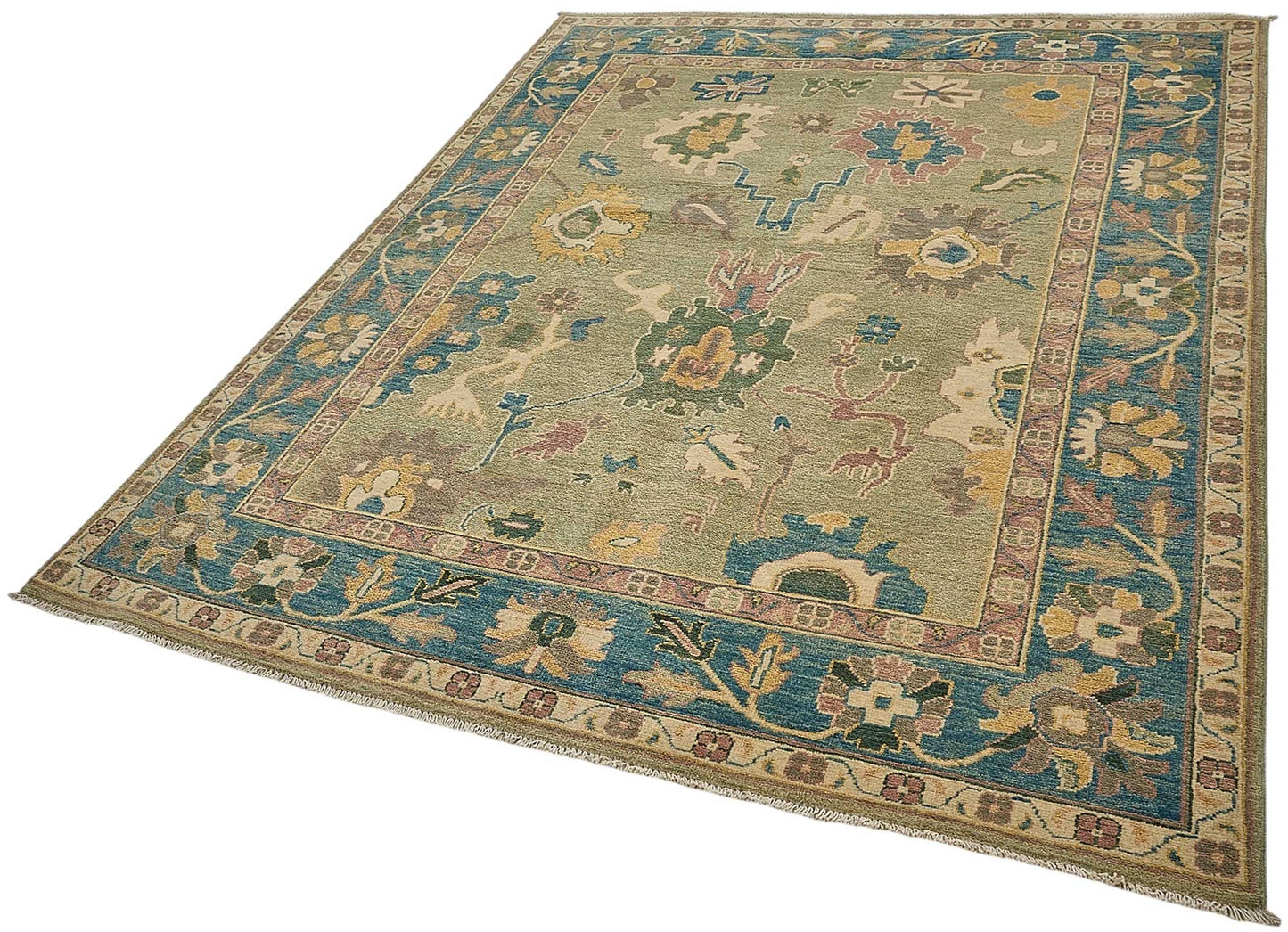6x7 Beige Handmade Floral Oushak Rug - 51558