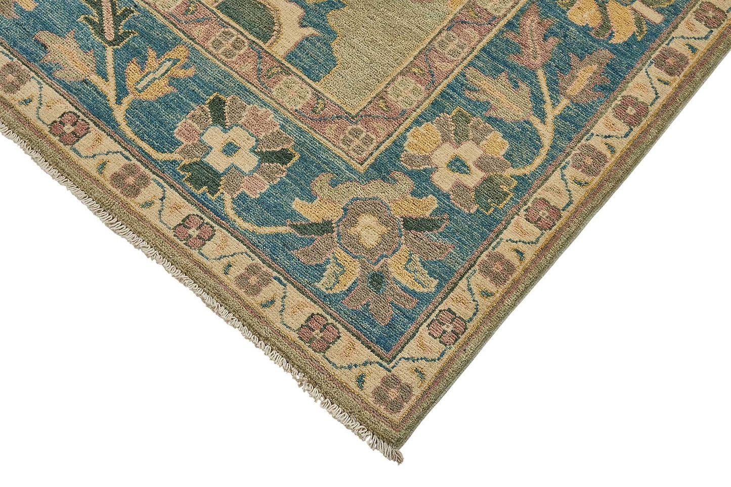 6x7 Beige Handmade Floral Oushak Rug - 51558