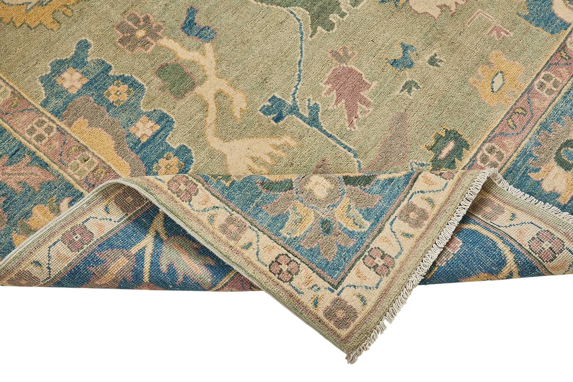 6x7 Beige Handmade Floral Oushak Rug - 51558