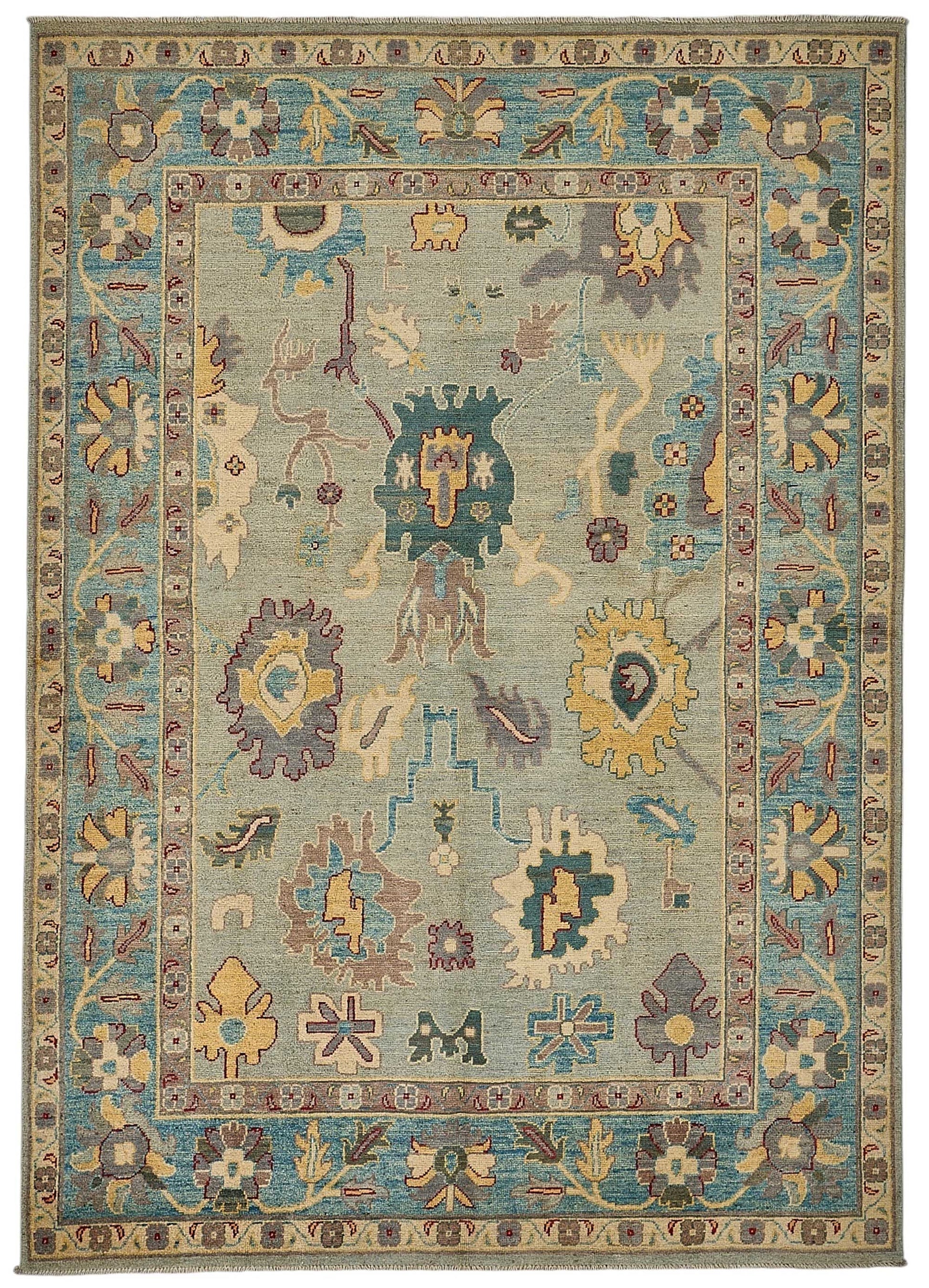 5x8 Blue Turkish Floral Oushak Rug - 51559