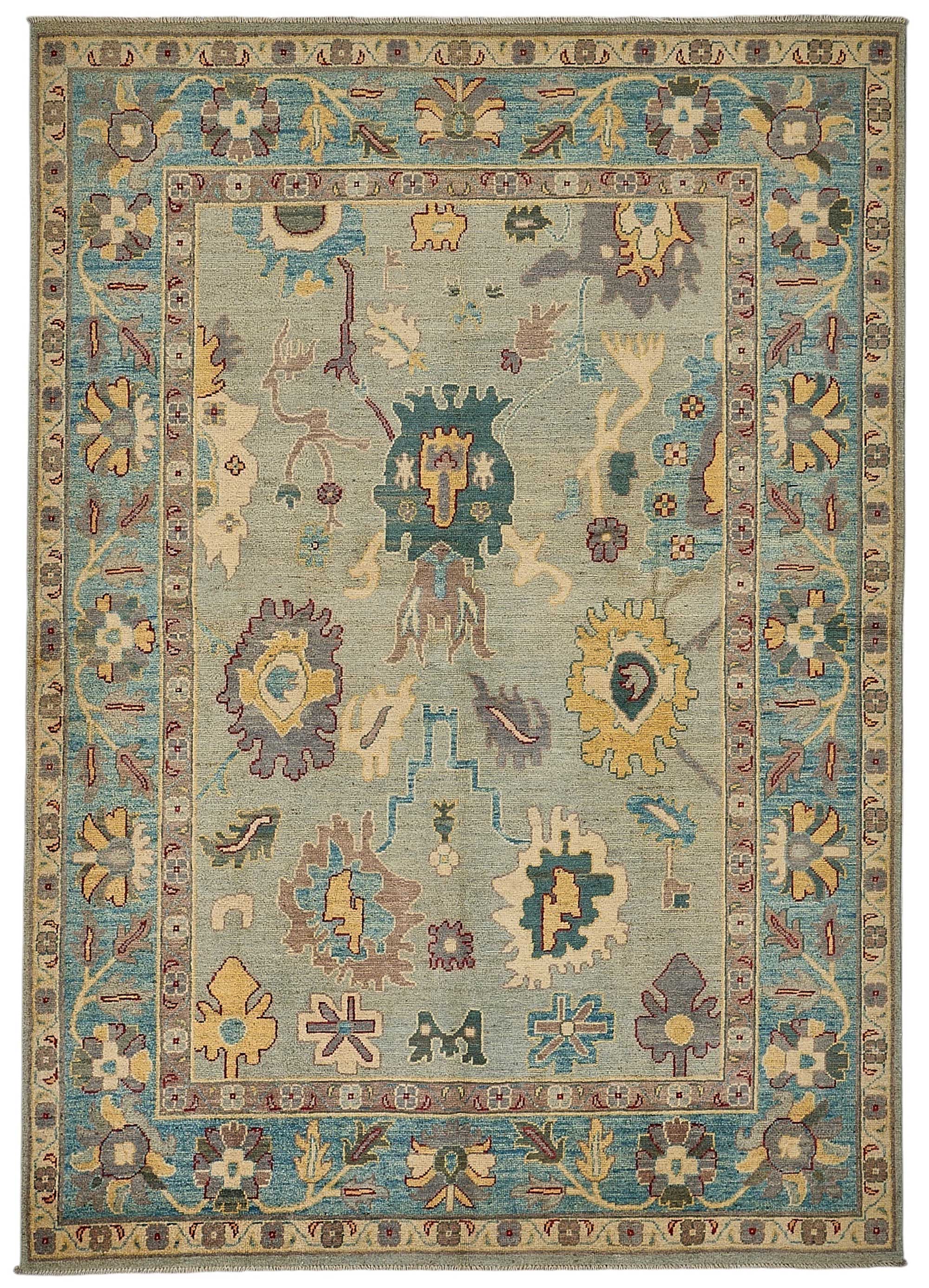 5x8 Blue Turkish Floral Oushak Rug - 51559