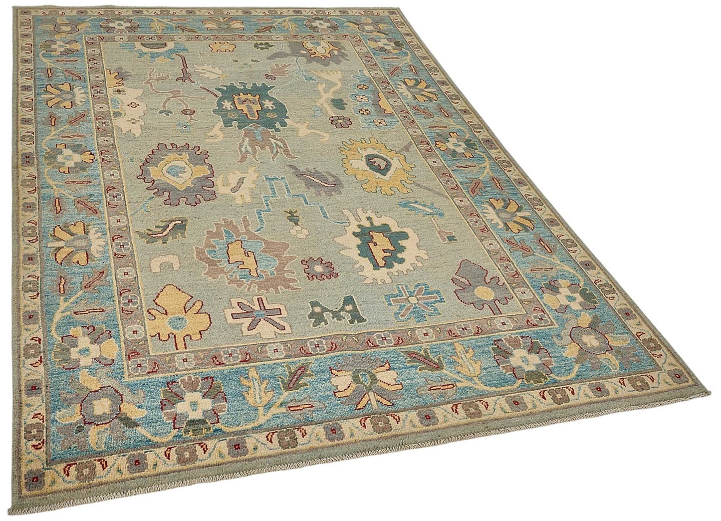 5x8 Blue Turkish Floral Oushak Rug - 51559