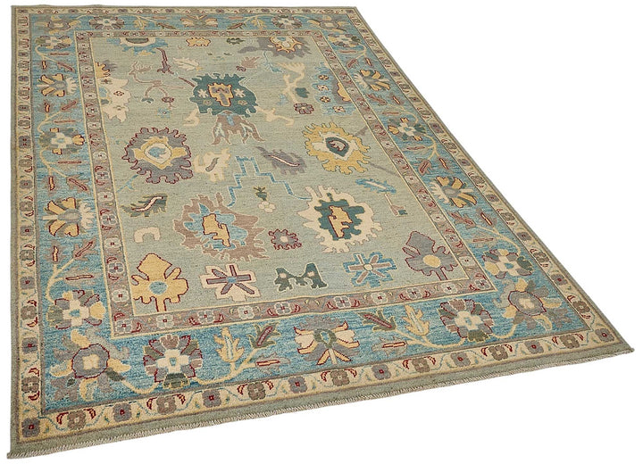 5x8 Blue Turkish Floral Oushak Rug - 51559
