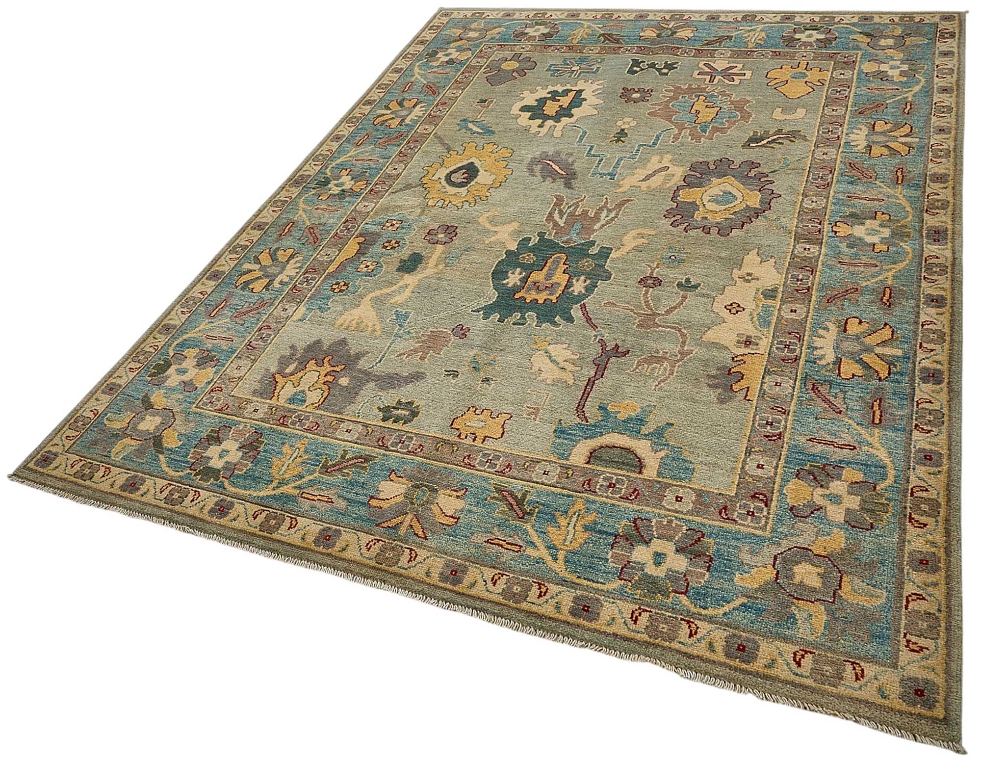 5x8 Blue Turkish Floral Oushak Rug - 51559