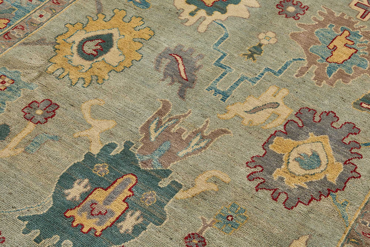 5x8 Blue Turkish Floral Oushak Rug - 51559