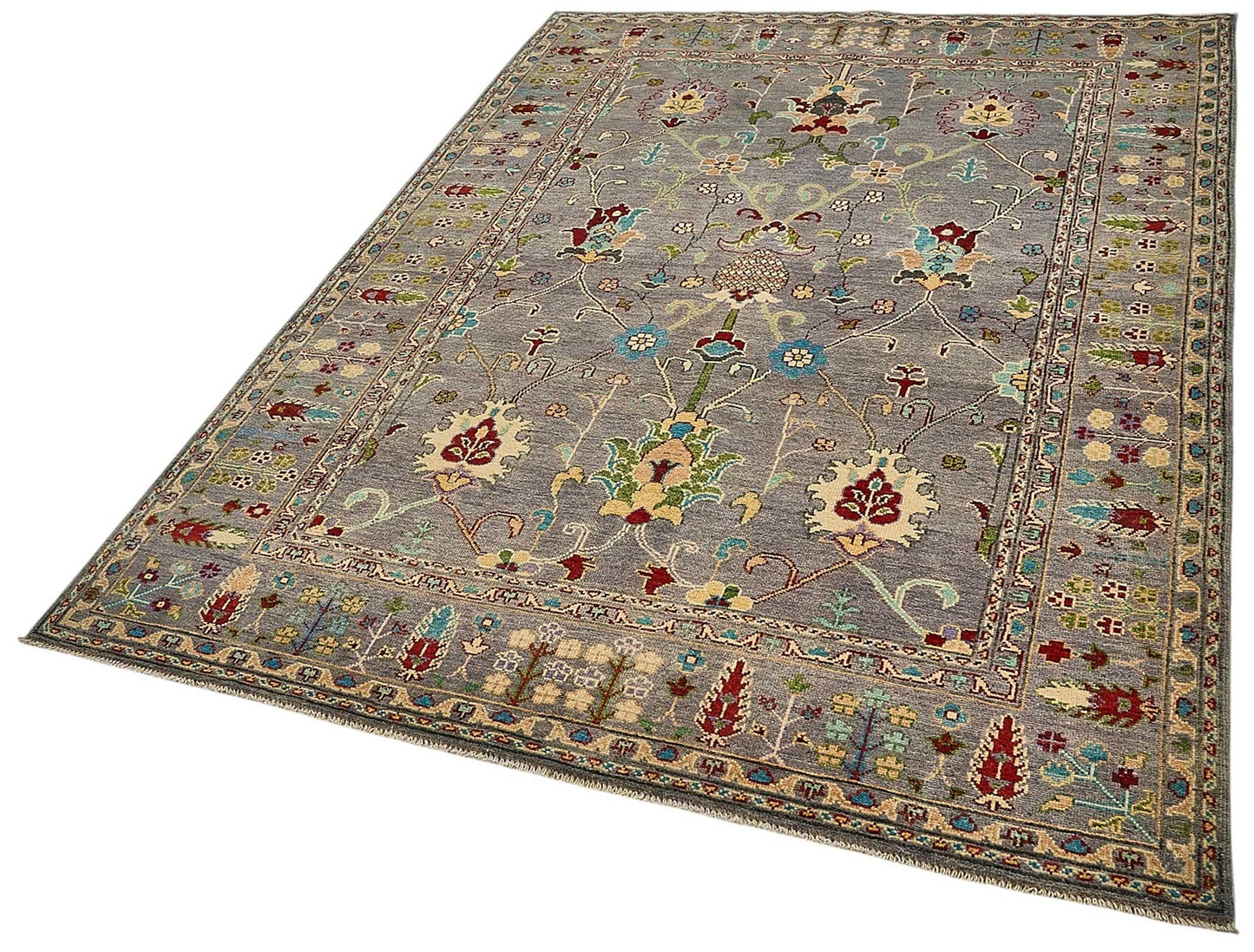 5x8 Purple Floral Oushak Rug - 51560