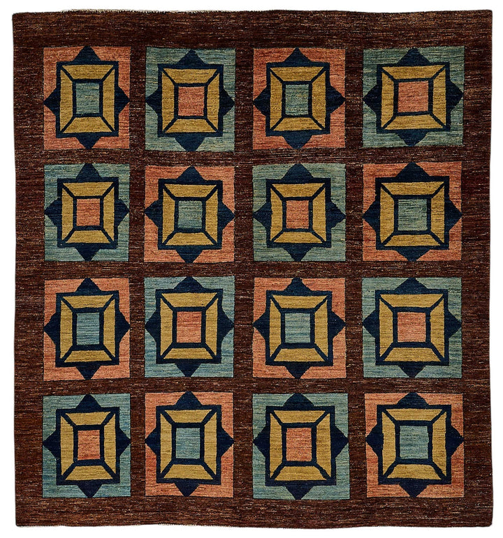 7x7 Brown Traditional Geometric Oushak Rug - 51562
