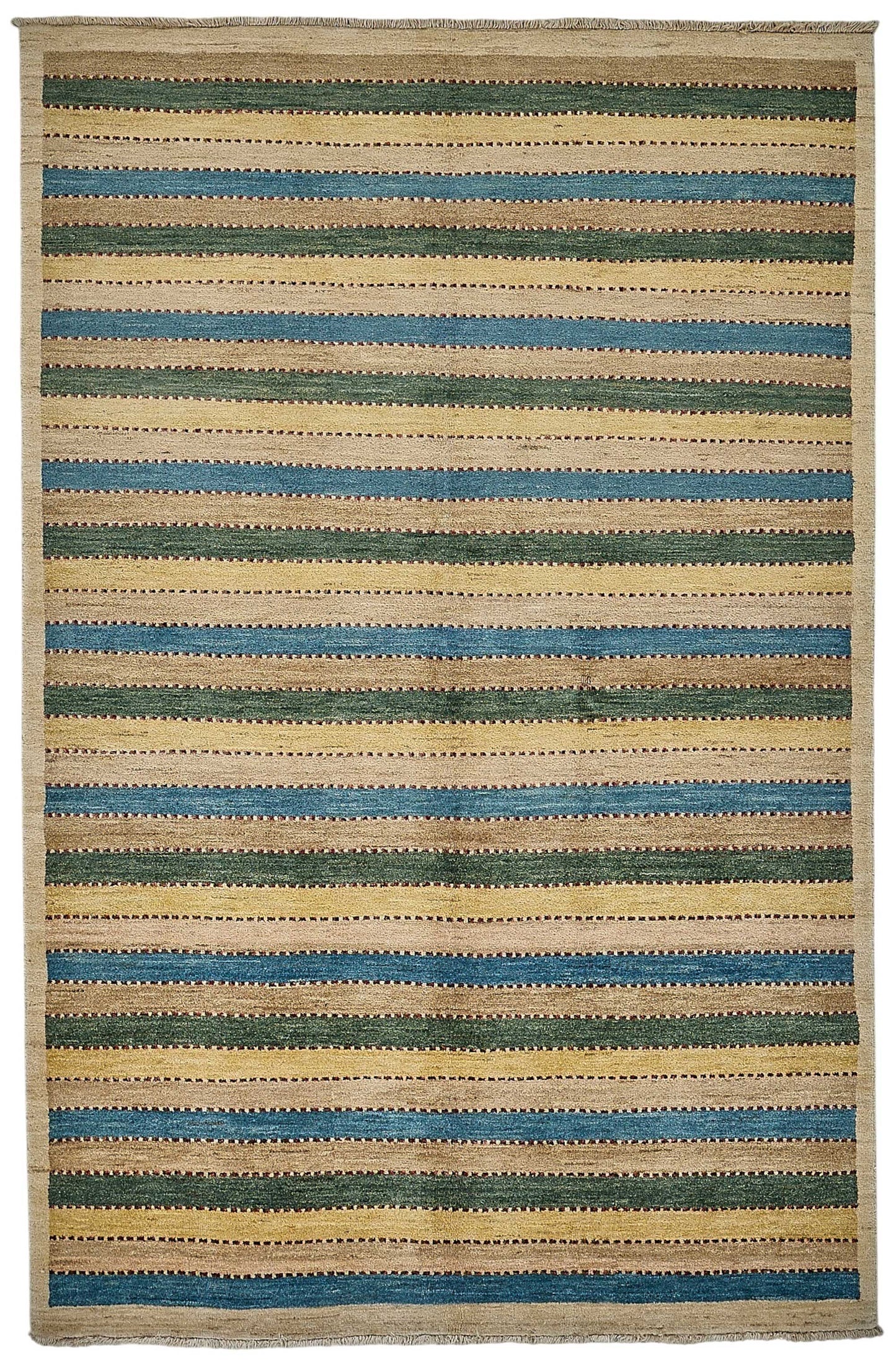 5x8 Beige Handmade Striped Oushak Rug - 51566