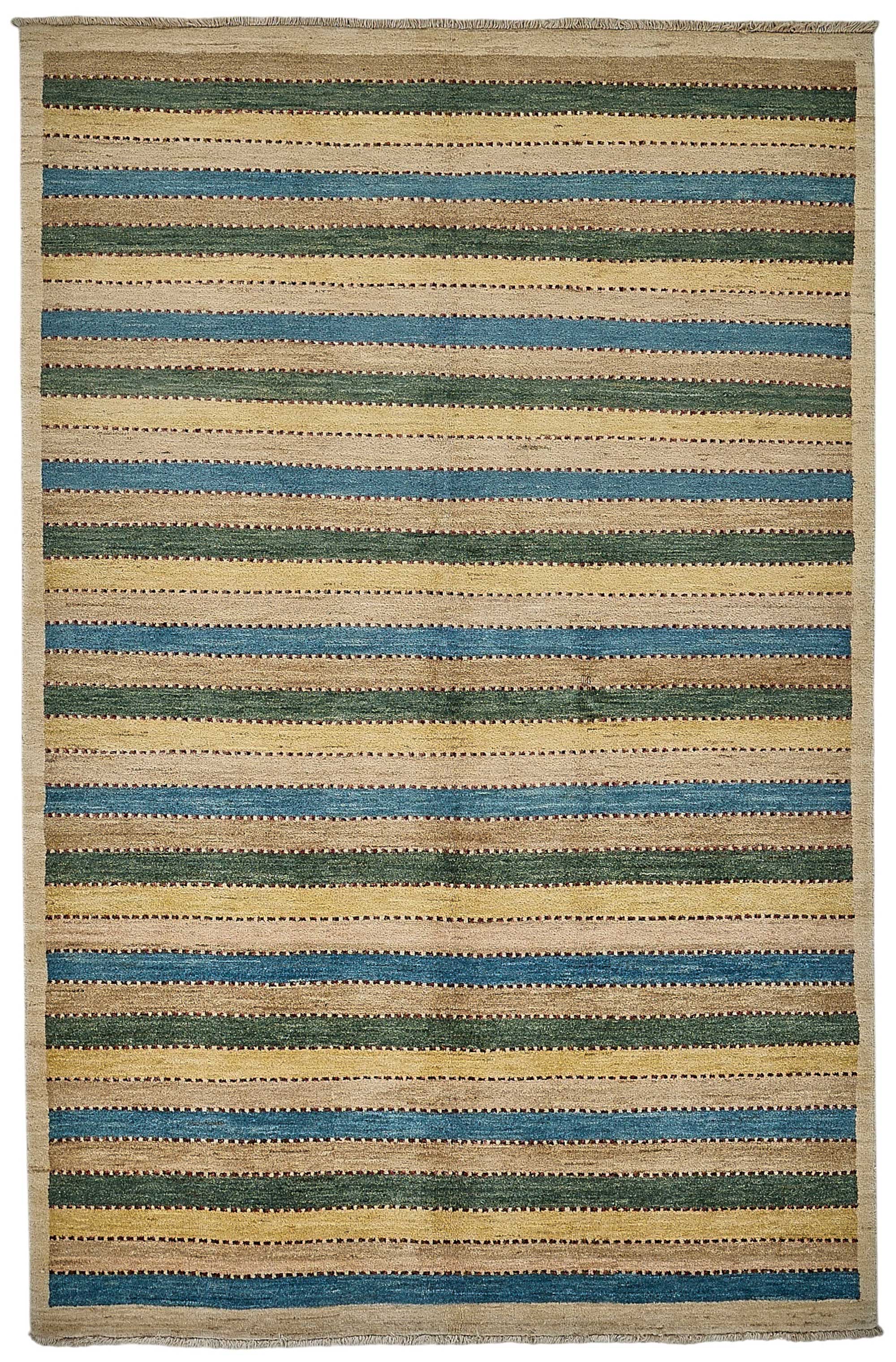 5x8 Beige Handmade Striped Oushak Rug - 51566